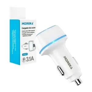 Plug cargador moreka para auto con 2 puertos usb de carga 3.1a / cp00…