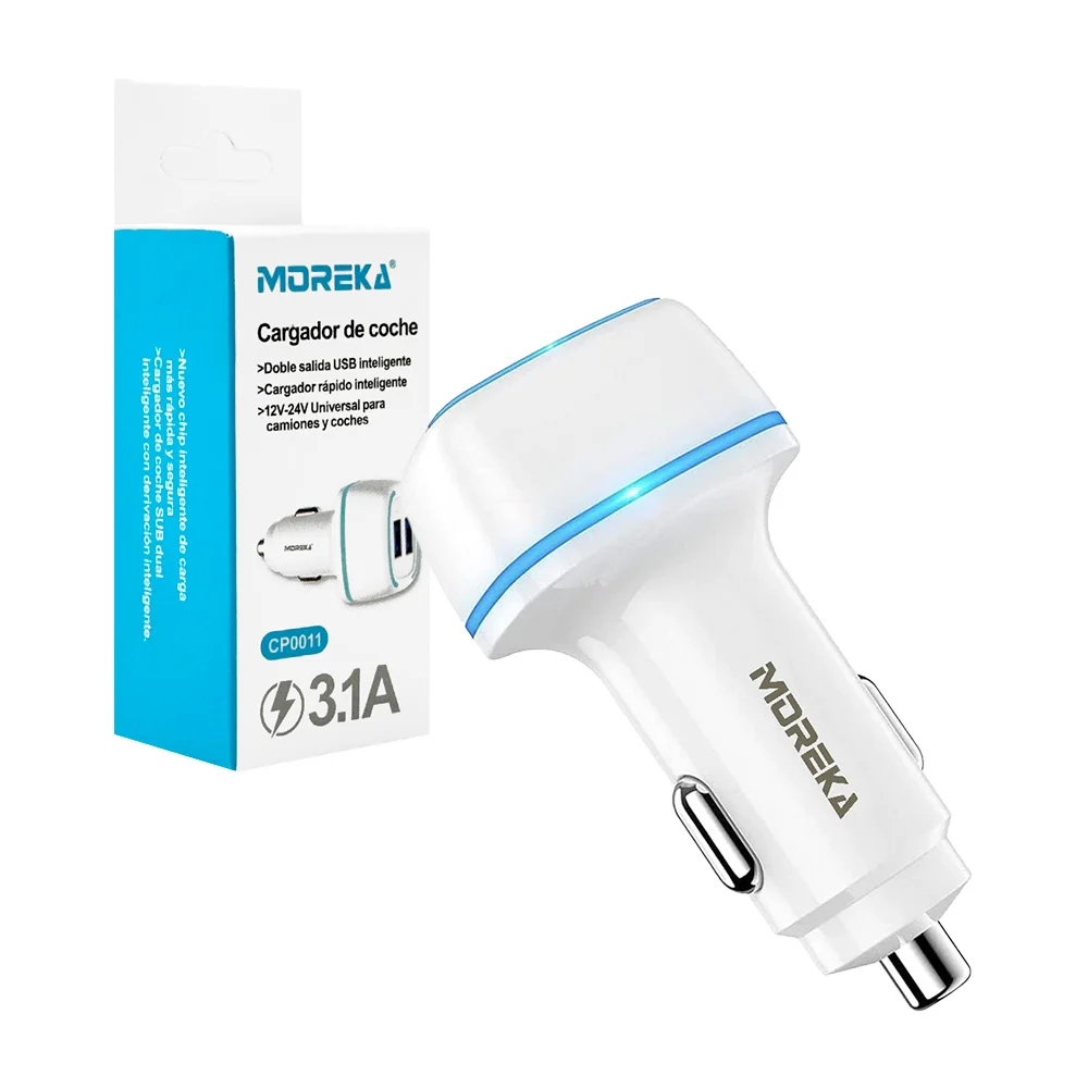Plug cargador moreka para auto con 2 puertos usb de carga 3.1a / cp00…