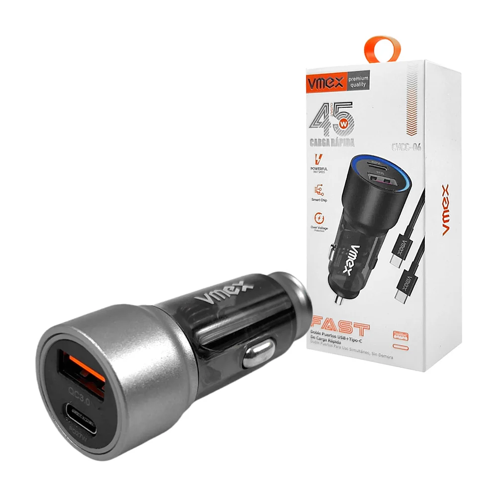 Plug cargador vmex con puertos usb y usb-c + cable tipo c a tipo c, 4…