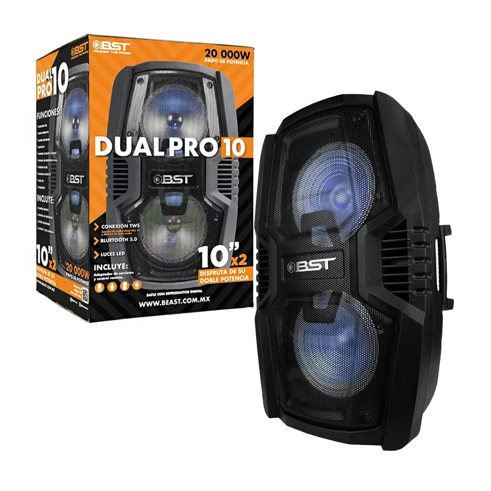 Baffle de 10"x2 luz rgb conexión bluetooth, usb, tf, auxiliar y entra…