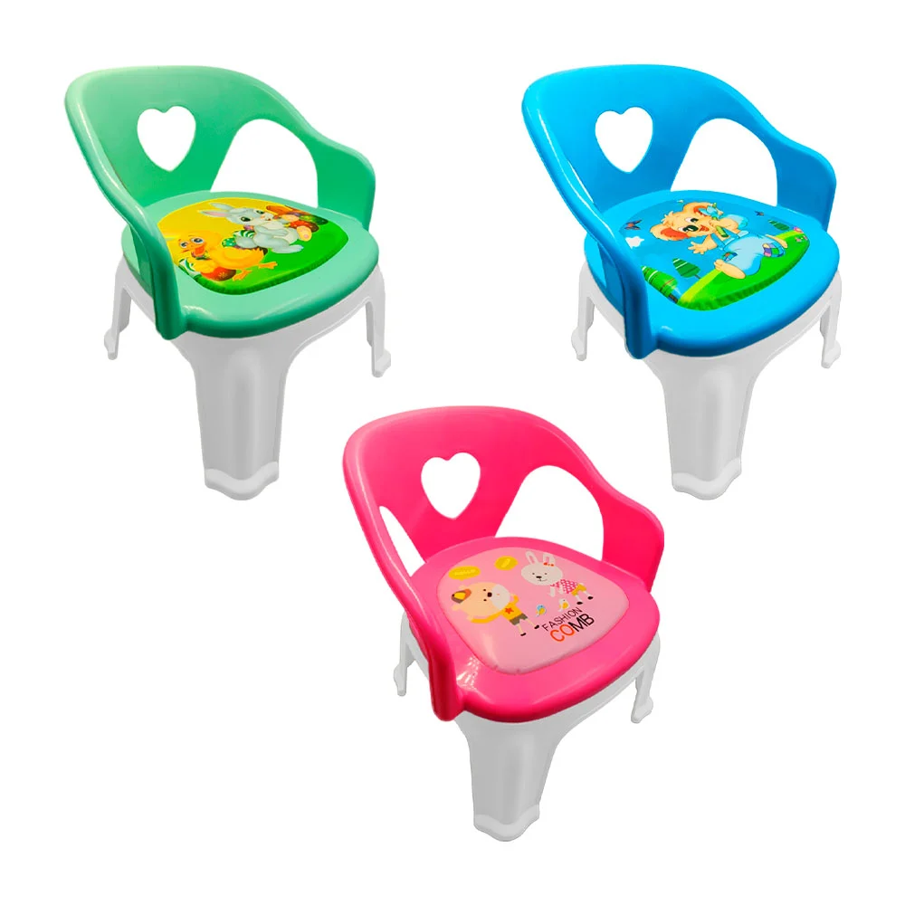Silla pequeña infantil de plástico con asiento acolchonado y diseño d…
