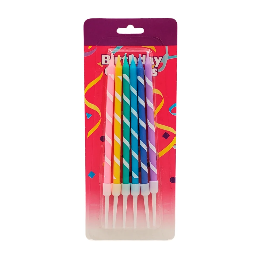 Blíster 6 velas de colores con diseño espiral para cumpleaños, 10.5cm…