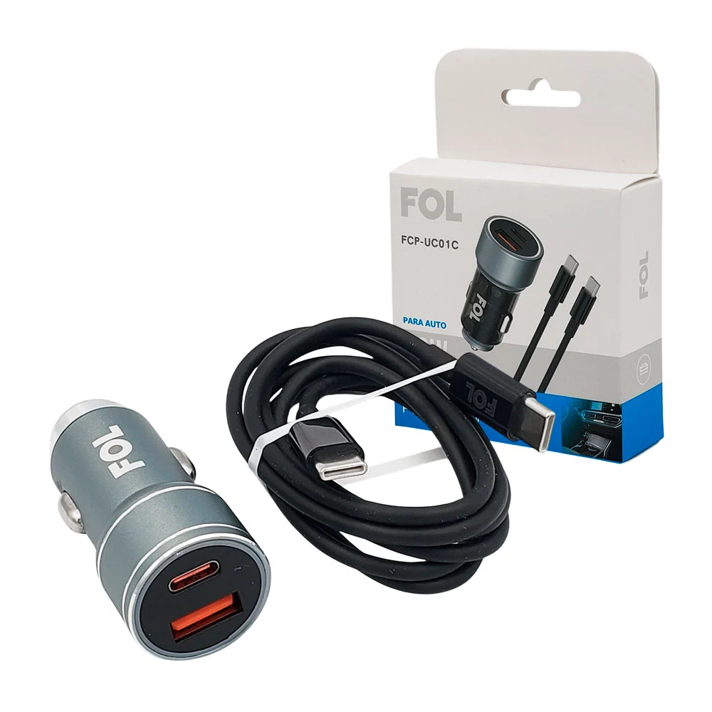 Cargador fol para coche con puerto usb - tipo c y cable tipo c a tipo…
