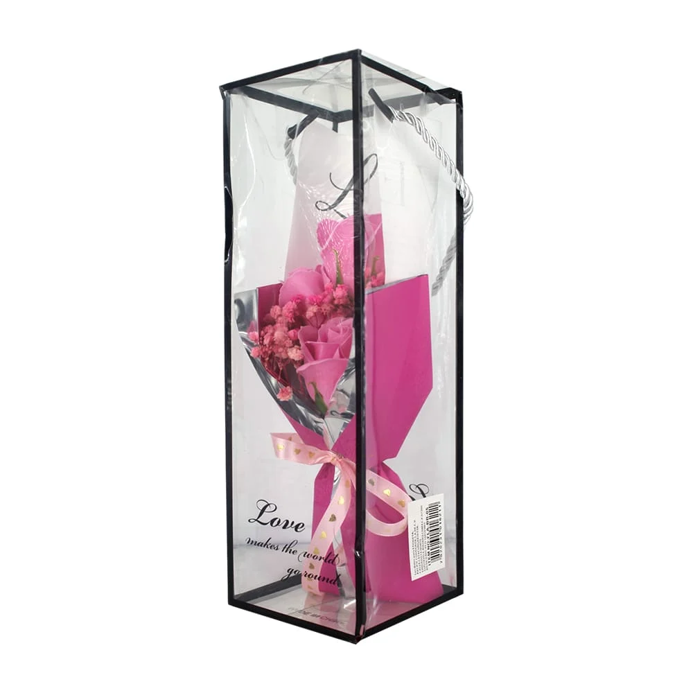 Estuche rectangular transparente con ramo de 3 rosas artificiales con…