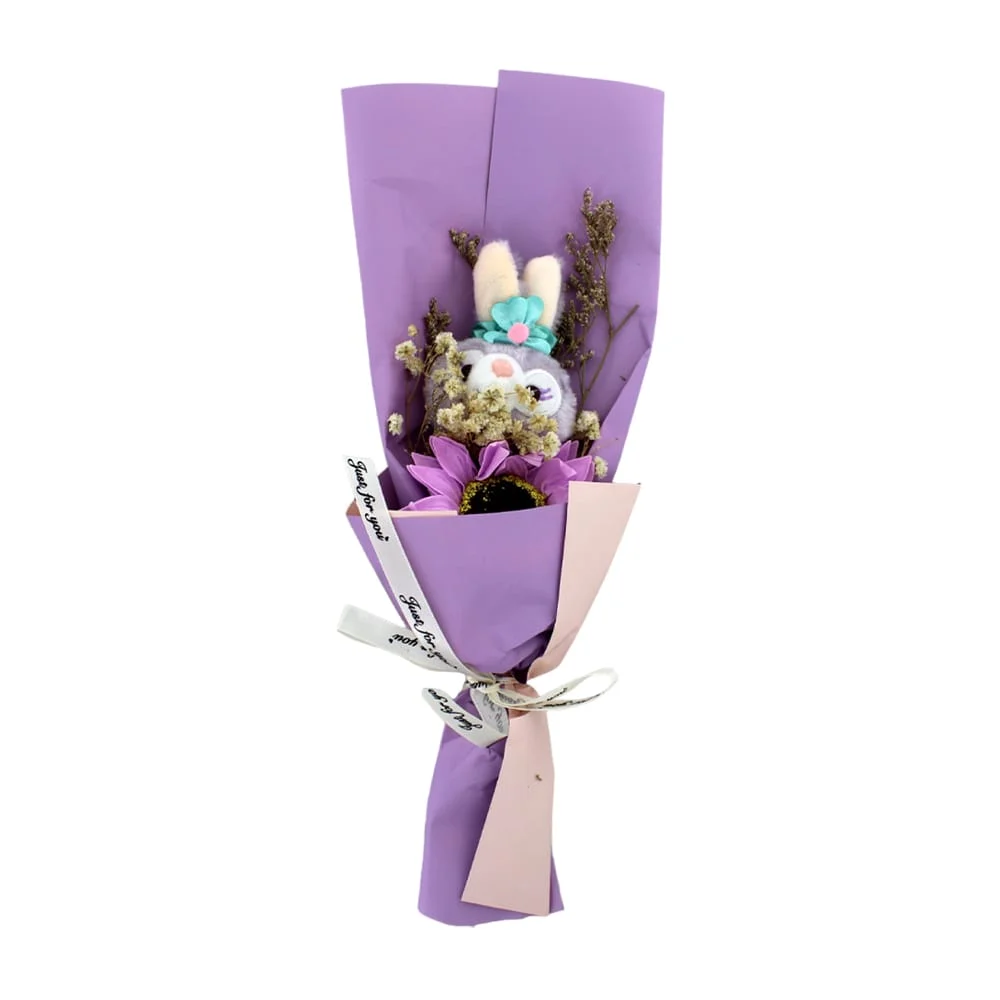 Ramo de rosa flor artificial con mini peluche y listón just for you, …