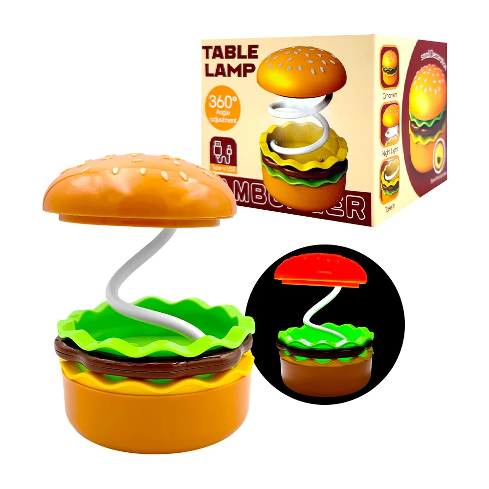 1pza Lámpara de escritorio pequeña, recargable, en forma de hamburgue…