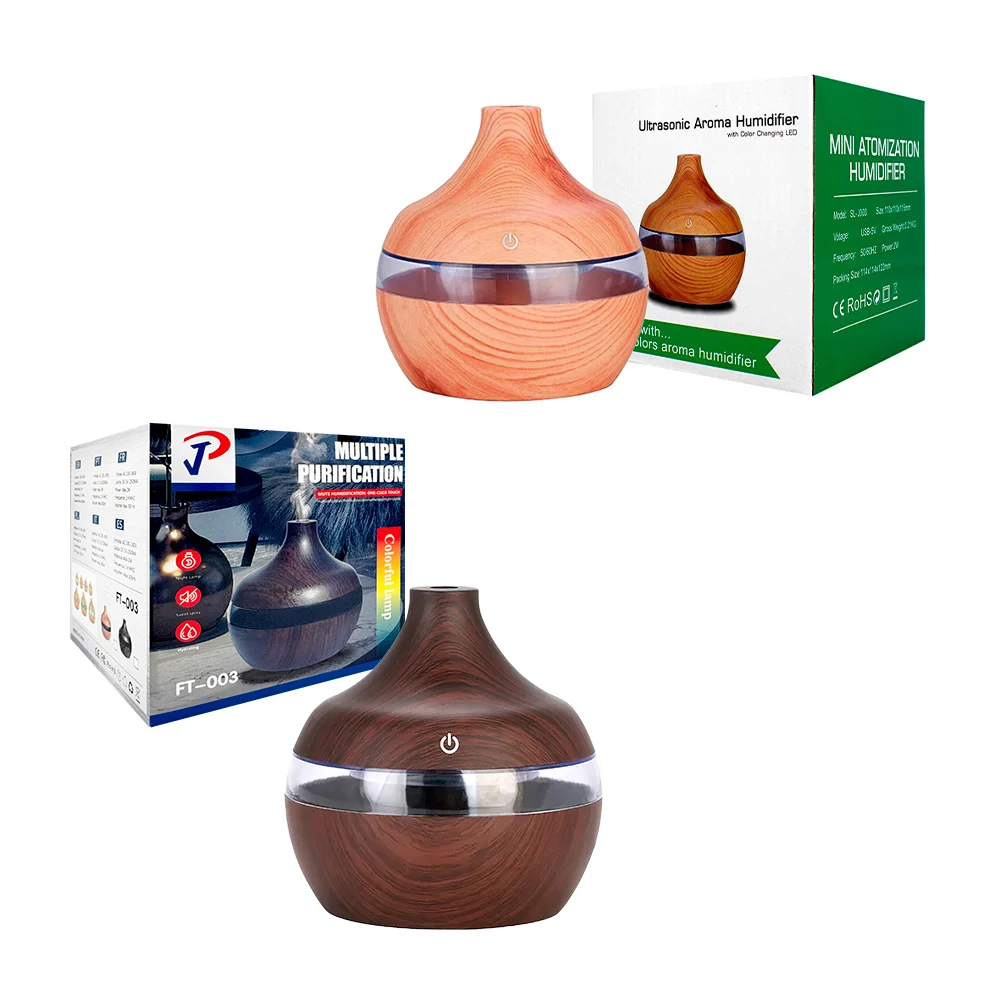 Humidificador ultrasónico en forma de jarrón con diseño de madera y l…