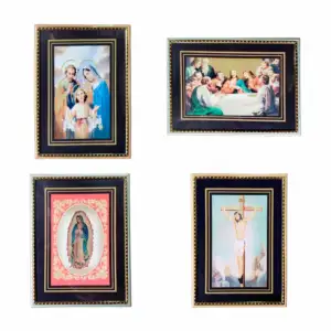 Cuadro de cristal con franja dorada e imagen religiosa, 14x19cm, vari…