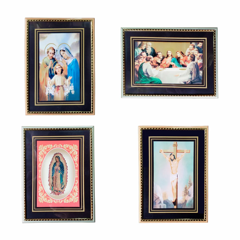 Cuadro de cristal con franja dorada e imagen religiosa, 14x19cm, vari…