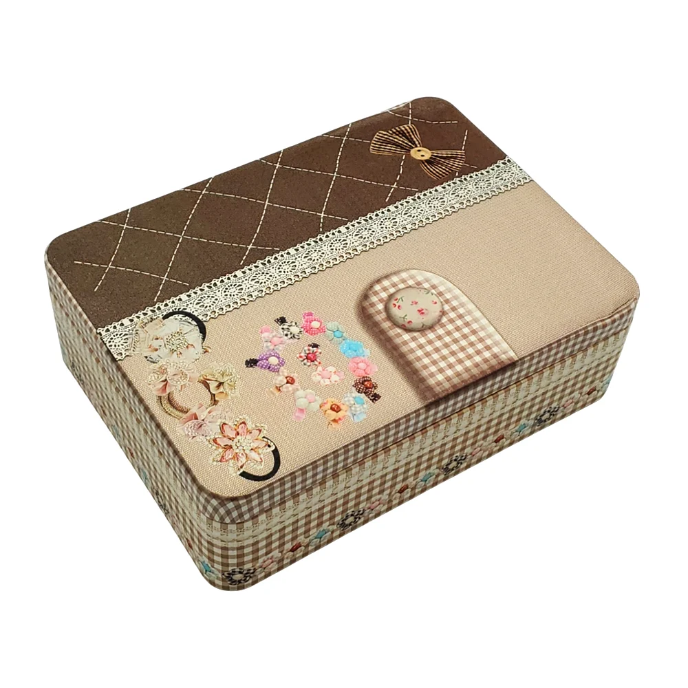 Caja chica metálica con 6 compartimentos con estampado rustico, varie…
