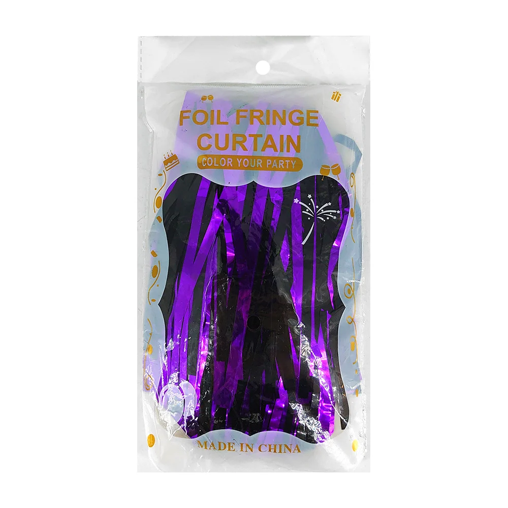 Cortina metálica foil fringe curtain en color morado con negro para f…