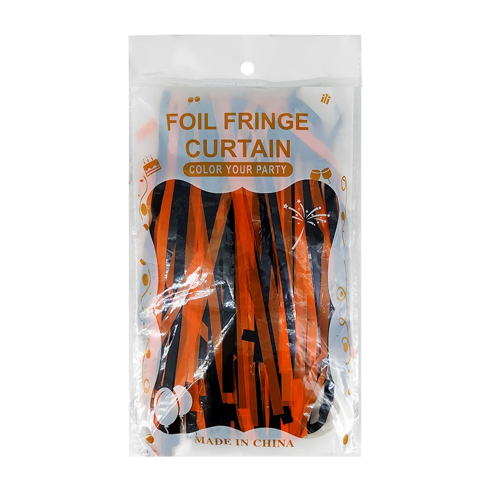 Cortina foil fringe curtain en color naranja con negro para fiesta de…