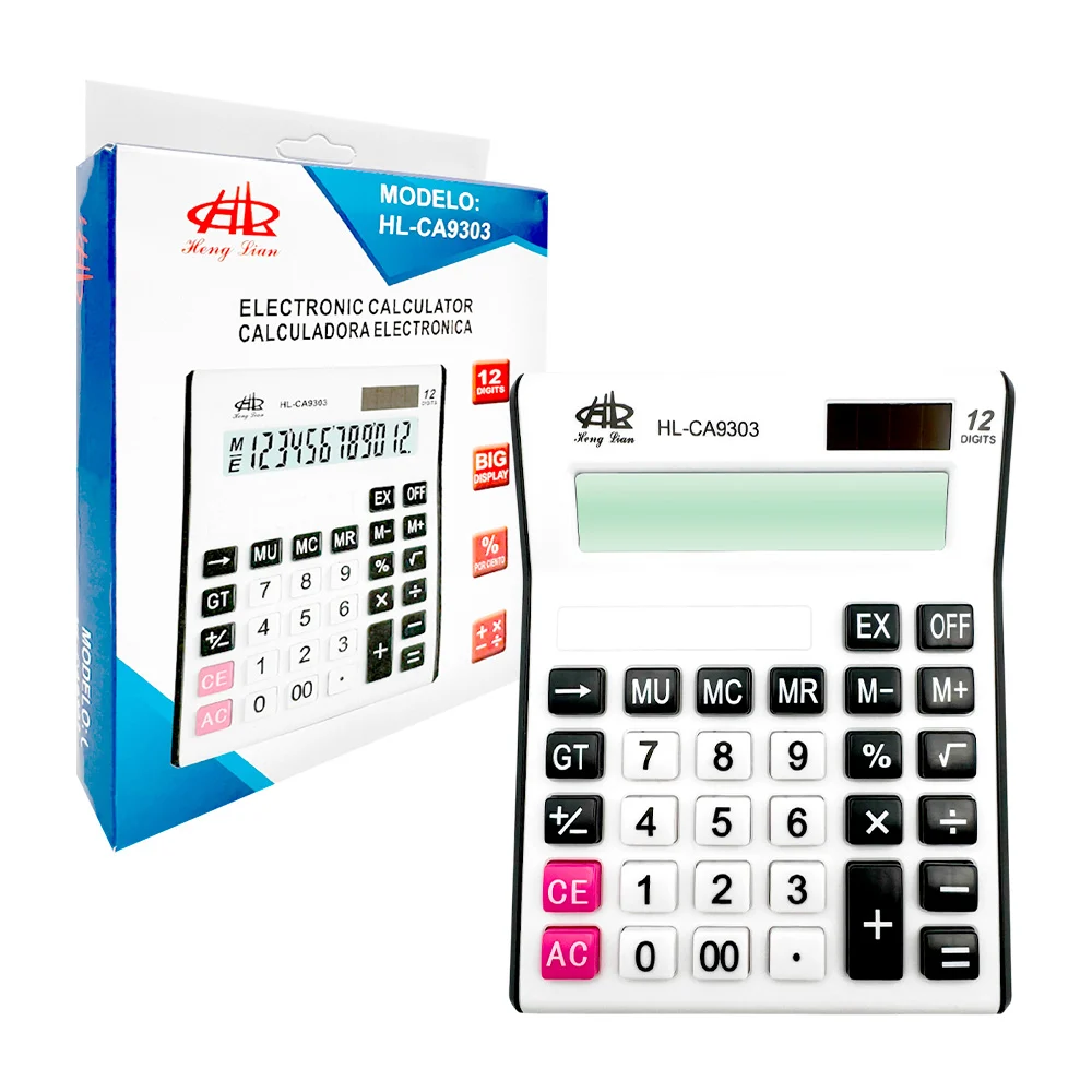 Calculadora electrónica cuadrada de plástico con panel solar de 12 dí…