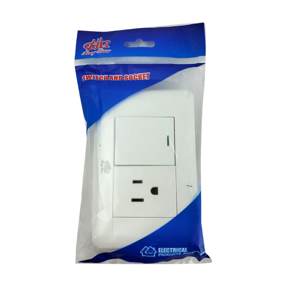 Placa enchufe de pared con apagador y tomacorriente en color blanco /…