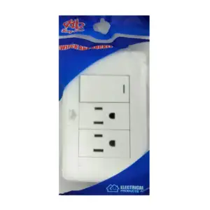 Placa enchufe de pared con 2 enchufes y apagador en color blanco / hl…