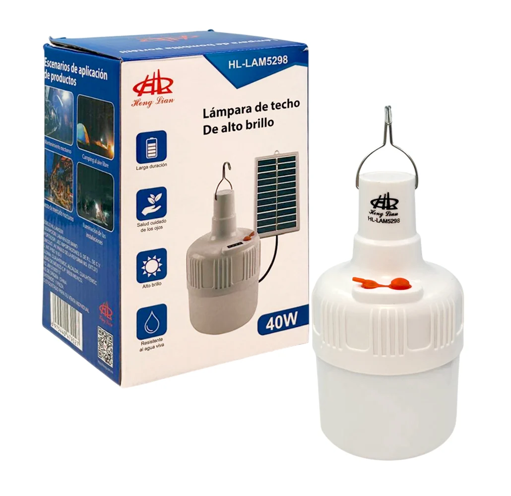 Lámpara bombilla colgante de techo con panel solar y luz blanca, 40w …