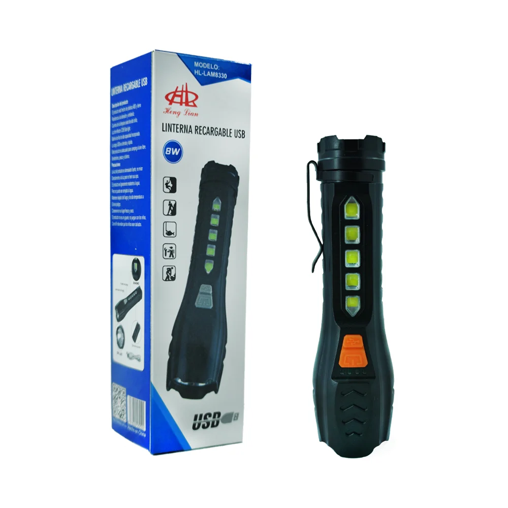 1pza Linterna manual, recargable, portátil, con iluminación lateral y…
