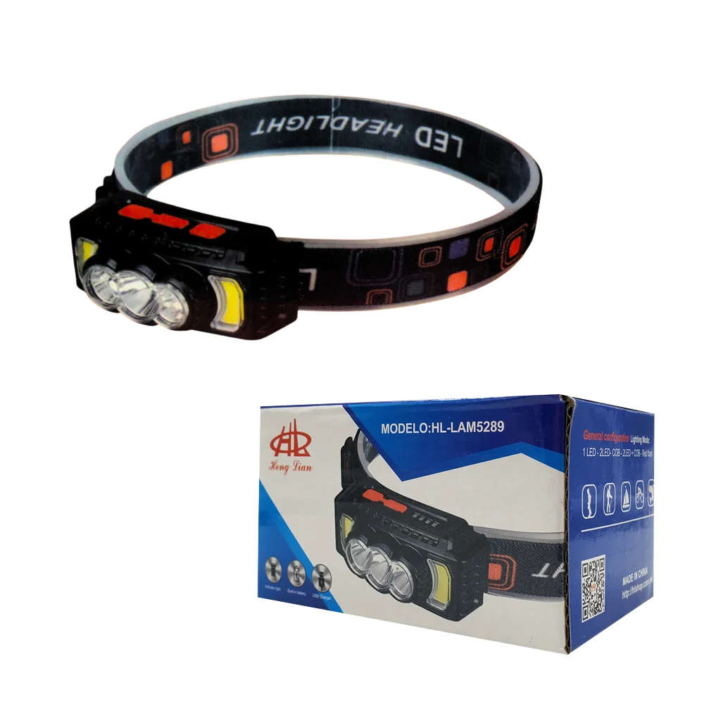 1pza Linterna frontal para cabeza, estilo minero, con luz led interca…
