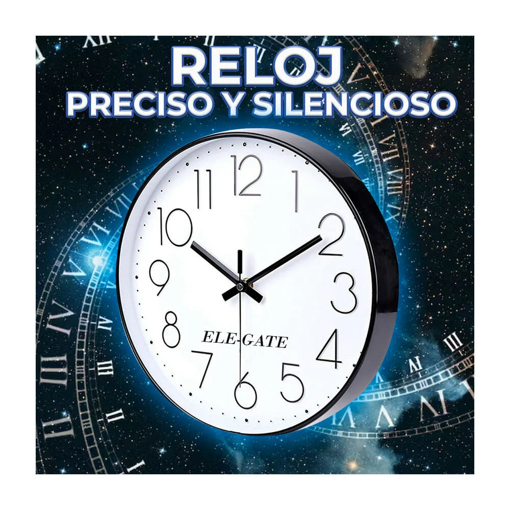 Reloj redondo de pared de cuarzo con mecanismo silencioso