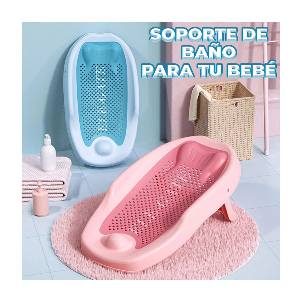 Bañera para bebe rectangular con soporte y base de silicona suave, va…