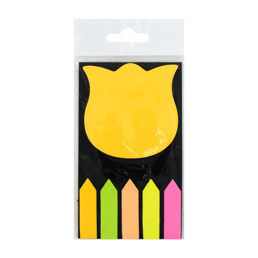 Blíster de post it notas adhesivas con variedad de formas en tonos fo…