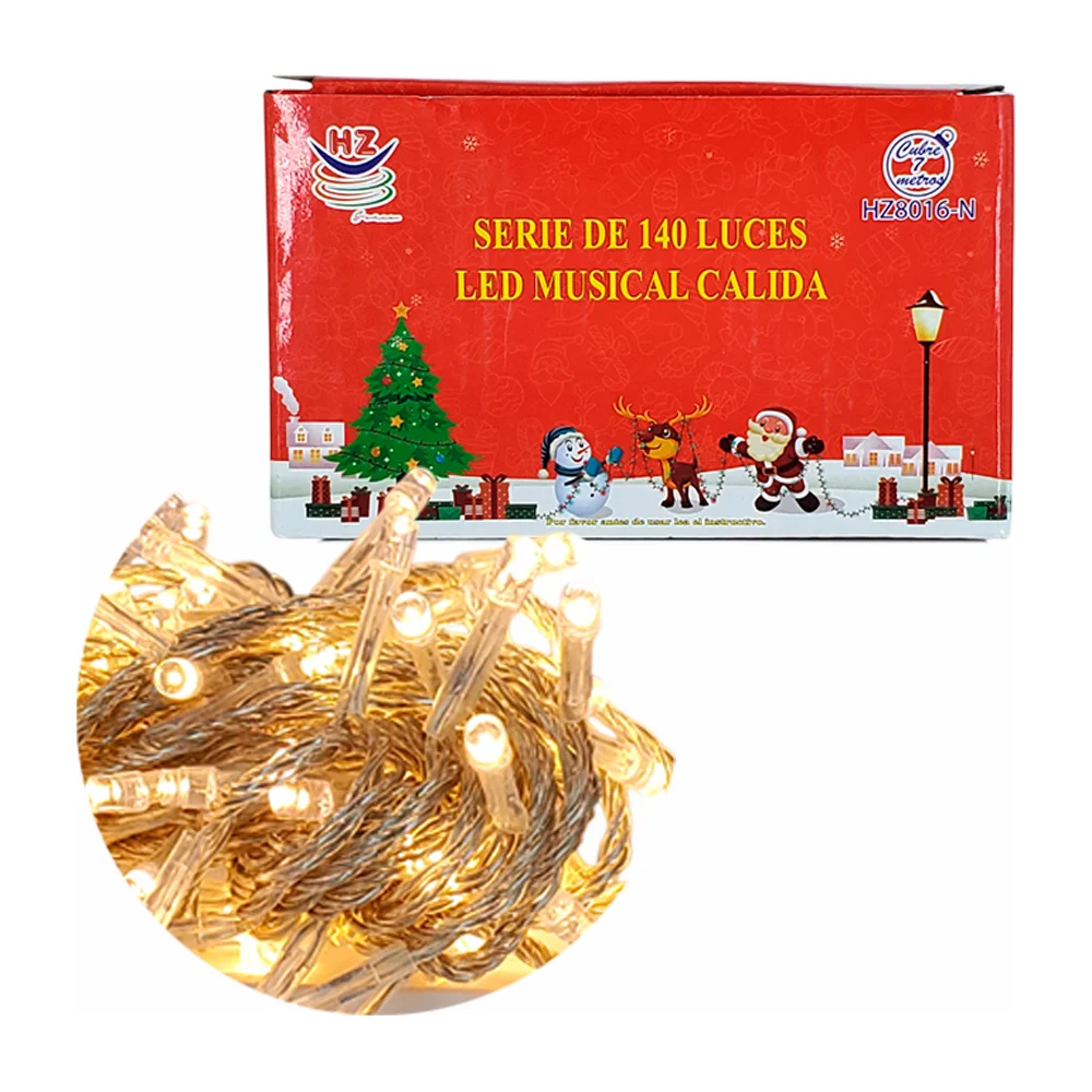 Serie musical de cable transparente de 7 metros con 140 luces navideñ…