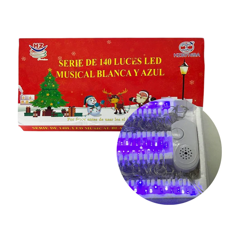 Serie musical de cable transparente de 7 metros con 140 luces navideñ…