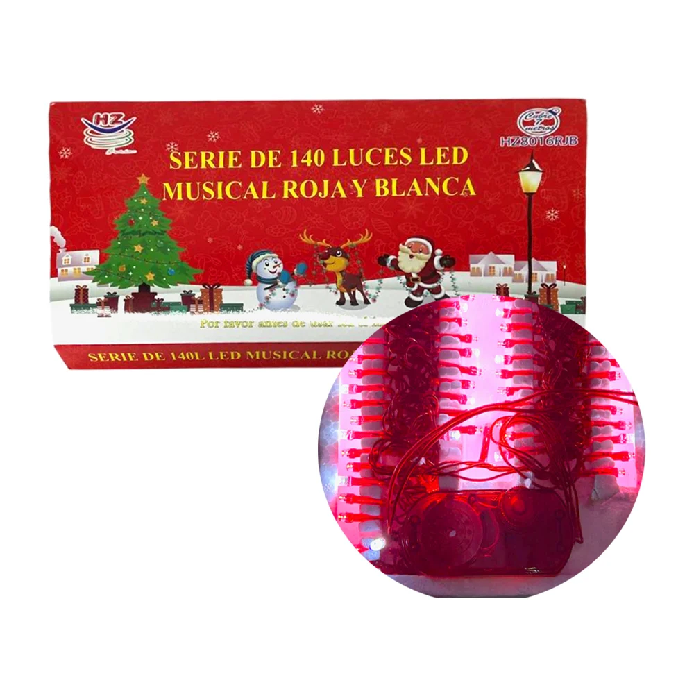 Serie musical de cable rojo de 7 metros con 140 luces navideñas en co…
