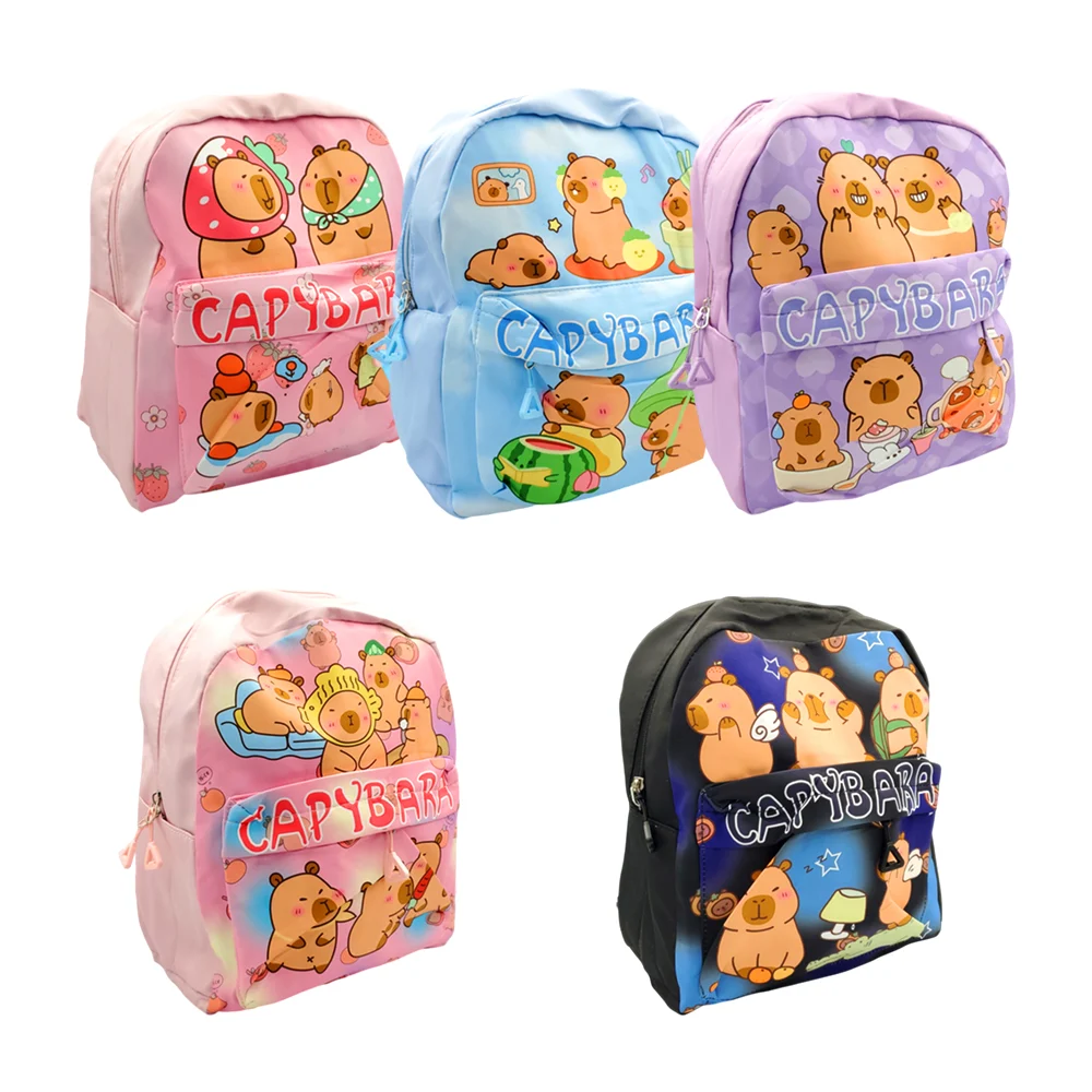 Mochila infantil con 2 compartimentos y estampado de capibara, varied…