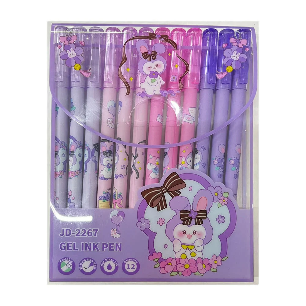 Paquete de 12 plumas borrables gel ink pen con diseño de conejito moñ…