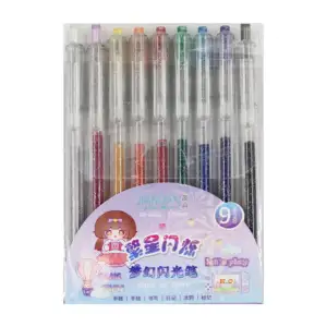 Paquete 9 plumas bolígrafos retráctiles de colores con glitter, varie…