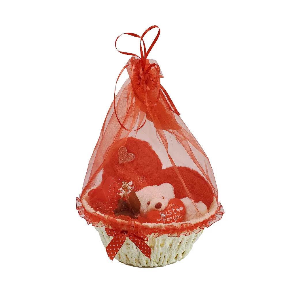 Canasta de regalo con peluche afelpado en forma de corazón, oso de pe…
