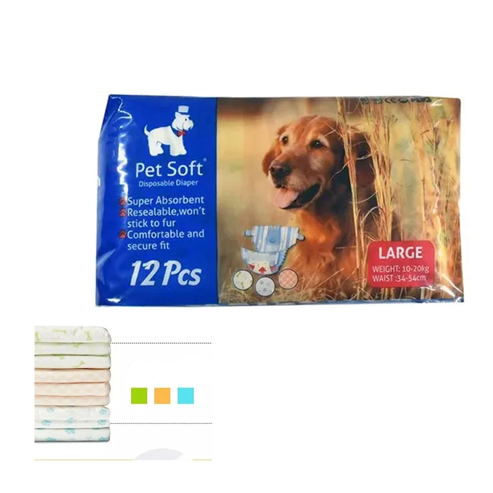 Paquete de 12 pañales desechables para perros pet soft tamaño grande 34-54cm para 10-20kg / jr1765