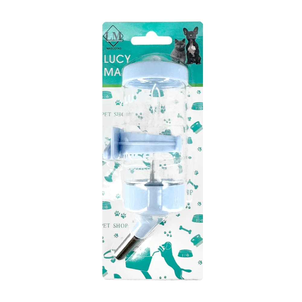 Bebedero colgante chico de plástico y popote de acero inoxidable para mascota, 80ml/ lucy mascotas / jr1769