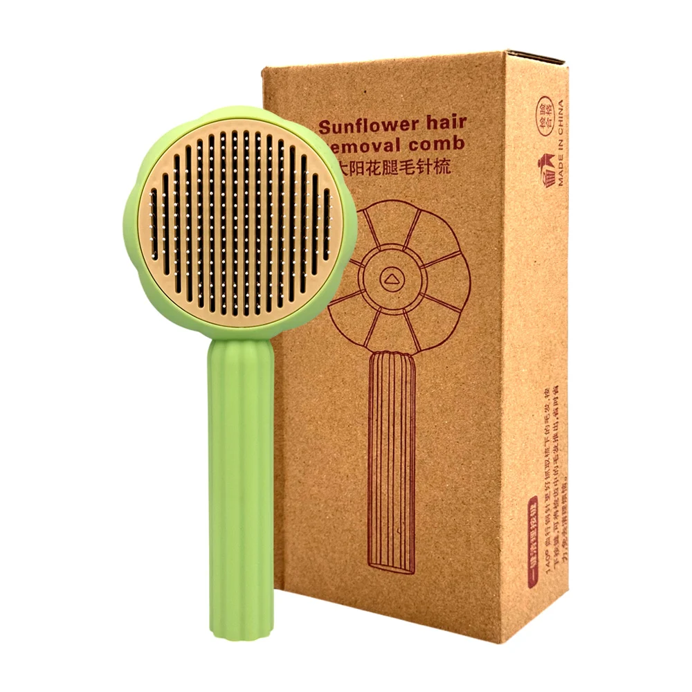 Cepillo para mascotas en forma de flor, con botón para remover exceso…