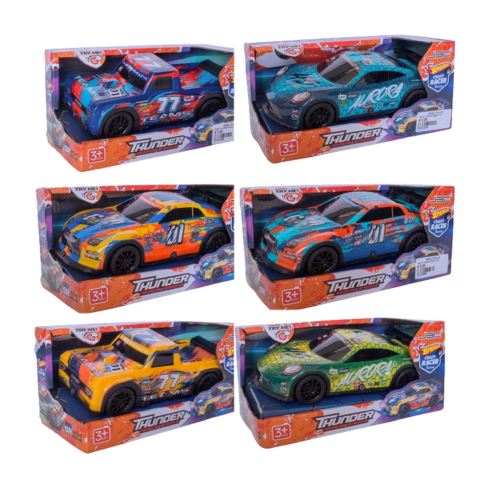 Carro de fricción con diseño estampado de carreras, luz y sonido, variedad de modelos / crazy racer thunder / ju688-21