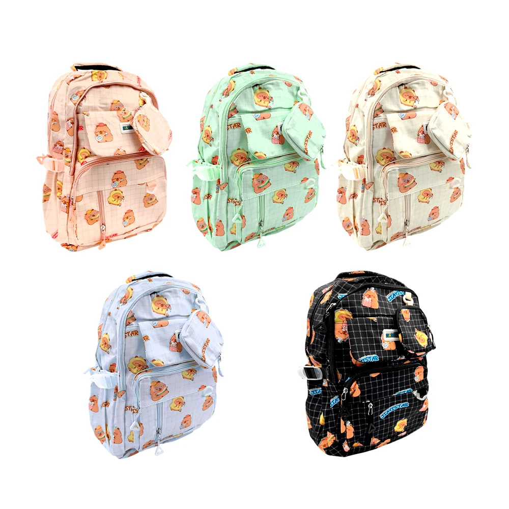Mochila grande con 5 compartimentos y estampado de capibara + moneder…