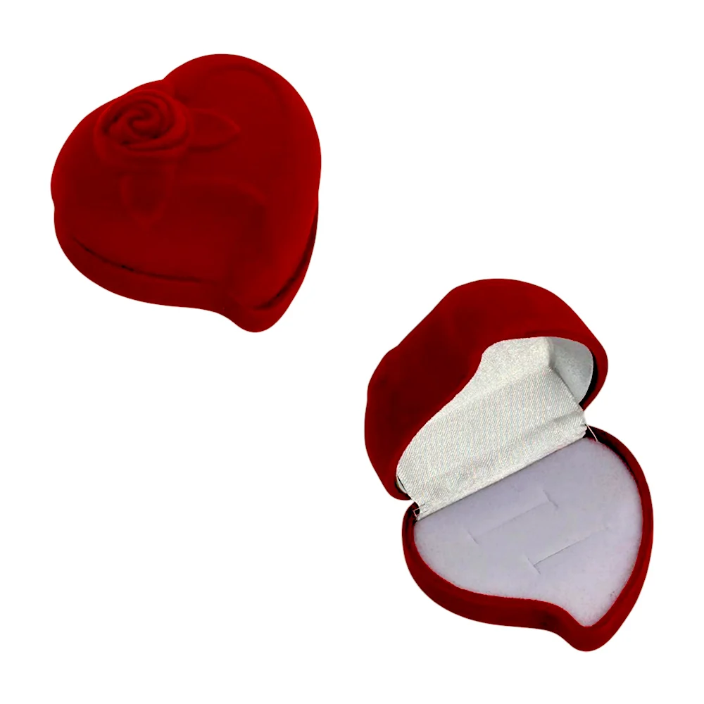 Estuche pequeño de terciopelo en forma de corazón para anillos y aret…