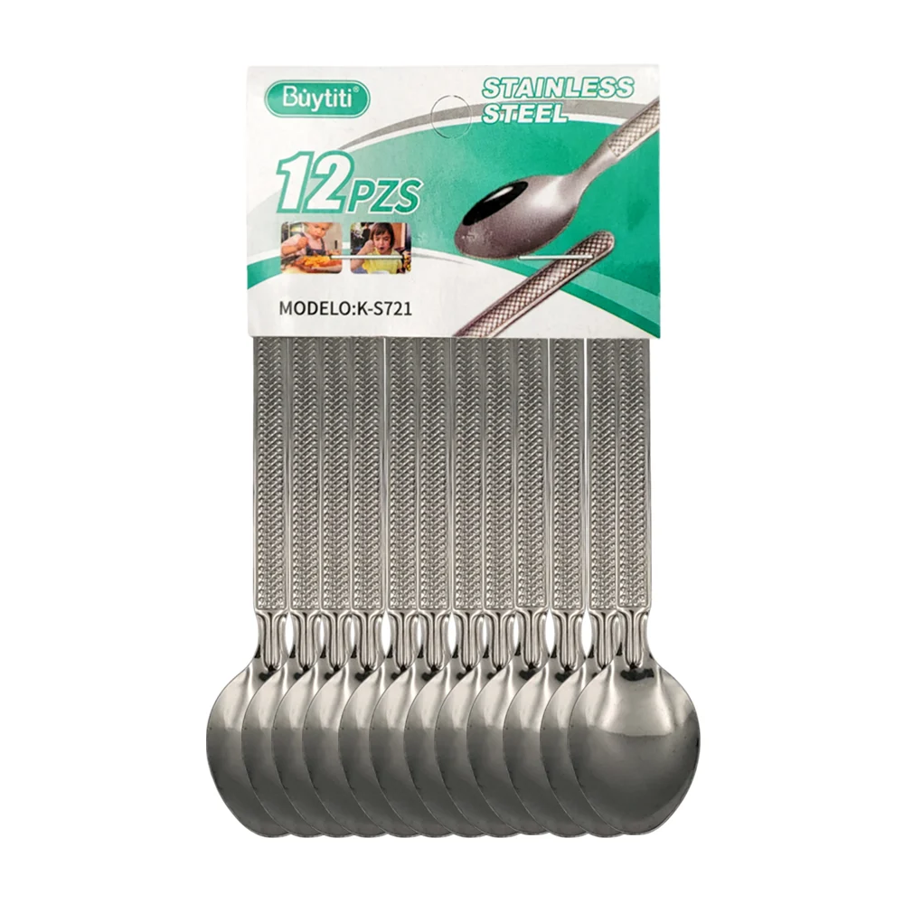 Paquete con 12 cucharas soperas de acero inoxidable, con diseño cuadr…