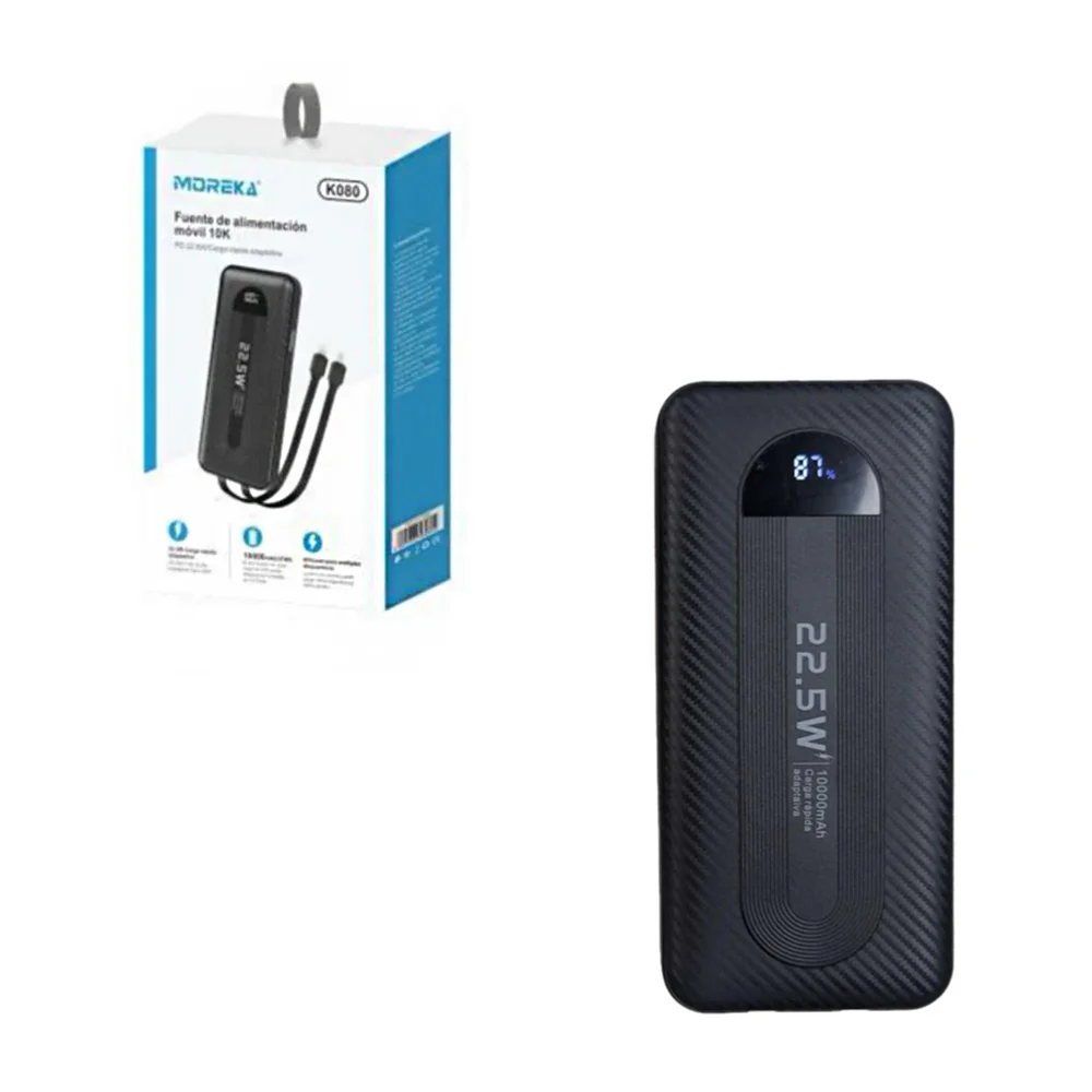 Power bank / batería portátil moreka con puerto usb y tipo c + cable …