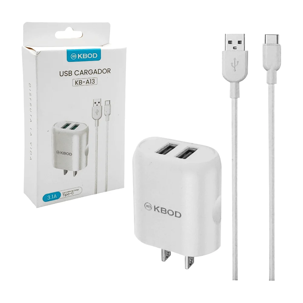 Combo cargador, cubo cargador con doble puerto usb + cable tipo c / k…
