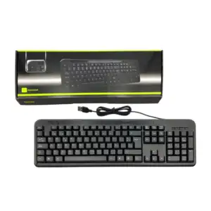 Teclado alámbrico diseño minimalista en color negro con teclas ergonó…