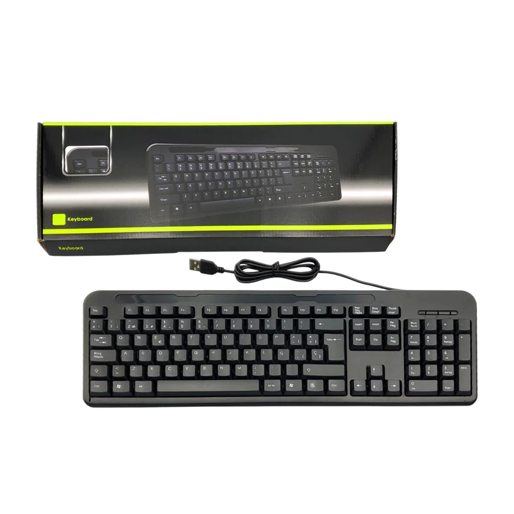 Teclado alámbrico diseño minimalista en color negro con teclas ergonó…