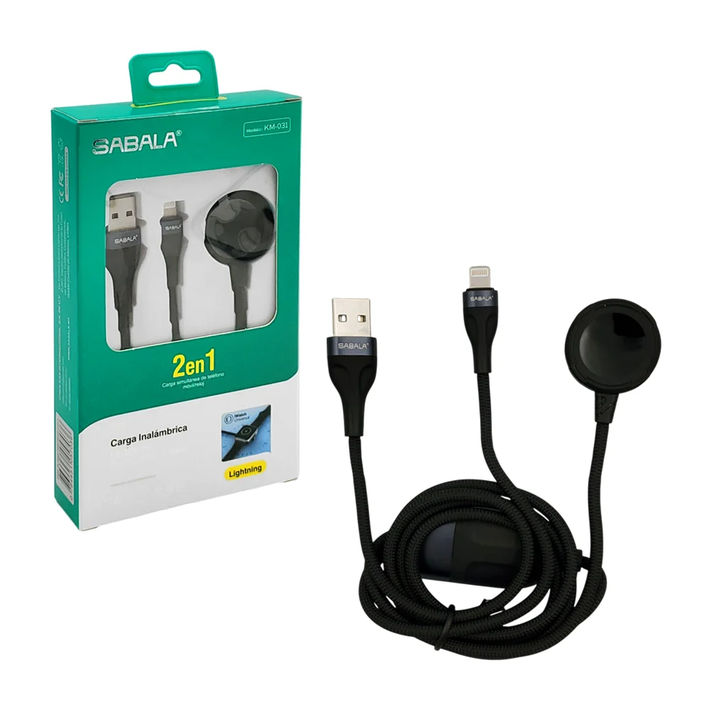 Cable 2en1, usb a ip + salida inalámbrica para smartwatch, recubrimie…