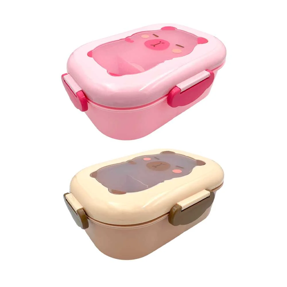 Tupper rectangular de plástico con 2 compartimentos, cubierto y estam…