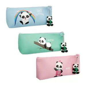 Colorera - lapicera rectangular con estampado de panda y cierre con m…
