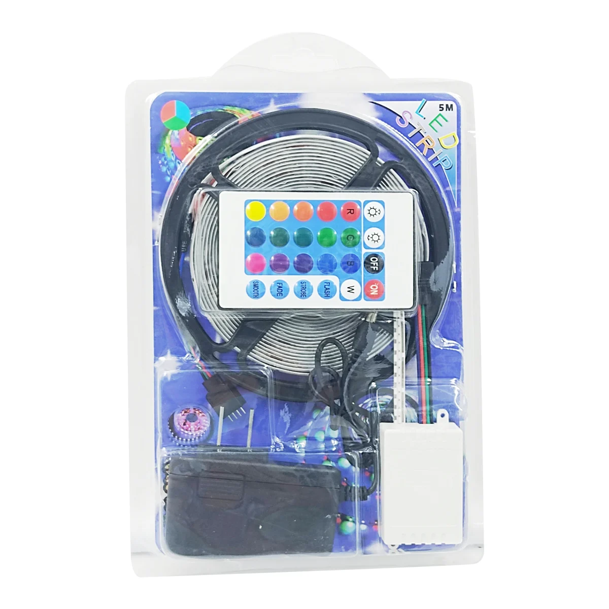 Tira de luz led rgb de 5mtrs con eliminador tomacorriente y control r…