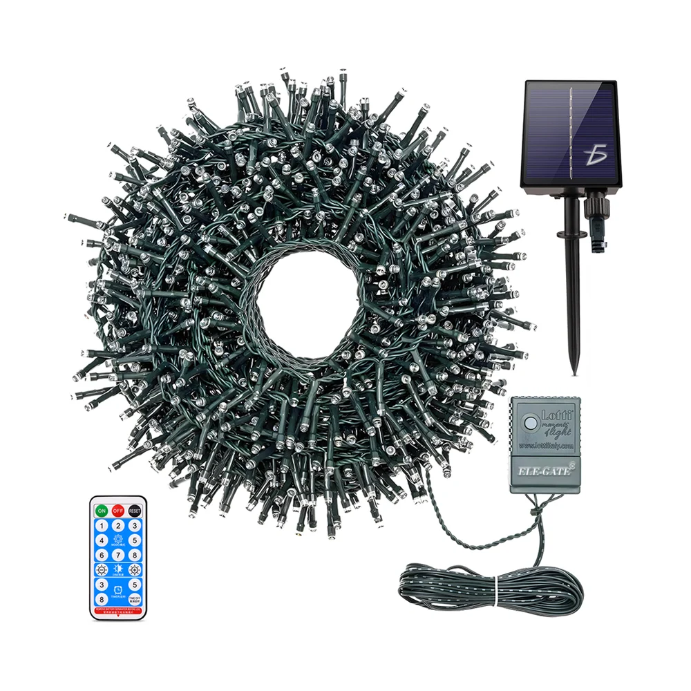 Serie de 20 metros con luz led cálida, control y panel solar para jardín / led.80.20m