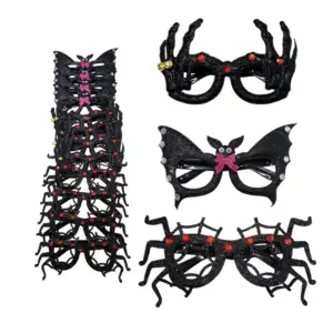 1pza Lentes para fiesta de plástico negro con diseño de murciélago, c…
