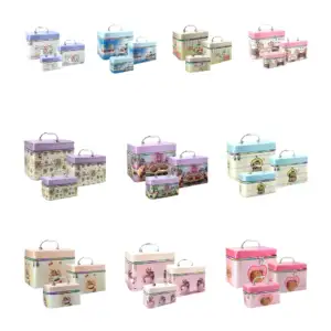 Set de 3 cosmetiqueras rectangulares, con asa agarradera, espejo, cie…